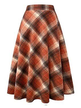 Womens Plaid Wool Blend Maxi Skirt High Waist A Line Tartan Long Winter Skirt